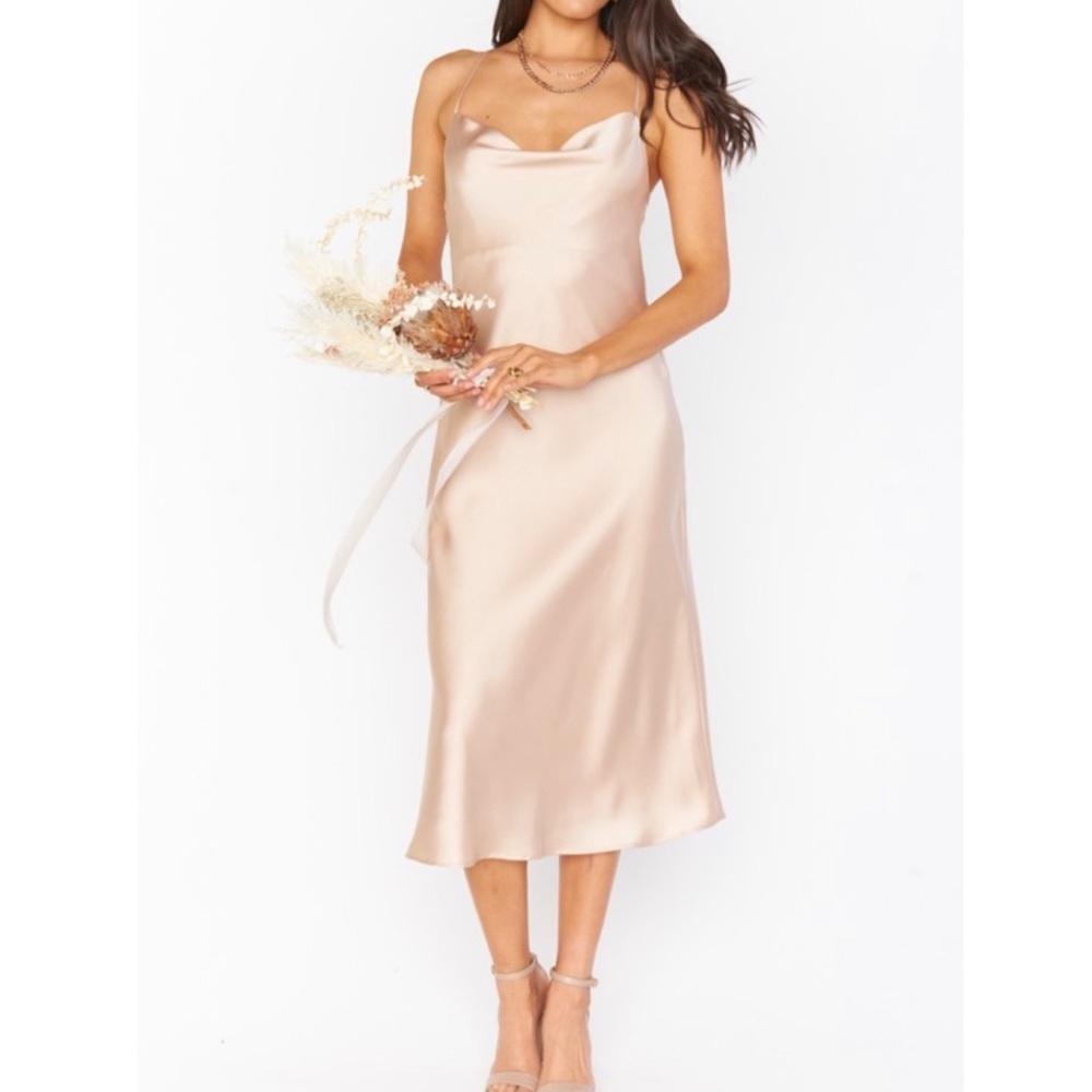 Show Me Your Mumu Verona Cowl Midi Dress in Champagne Lux